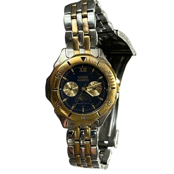 Guess Other - Guess Men’s Waterpro Watch Blue Face Stainless Steel Band Two Tone Vintage